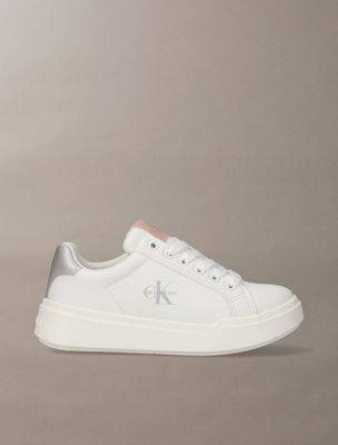 white kids signature logo trainers for girls 