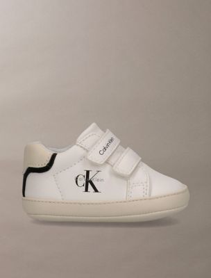 white tenisówki na rzepy z logo dla niemowląt dla chłopcy - 
