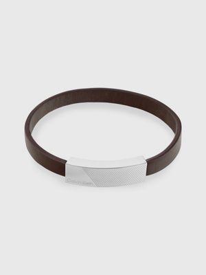 brown logo plaque leather bracelet for men calvin klein