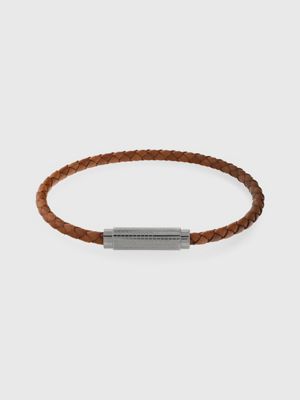 grey braided leather bracelet for men calvin klein