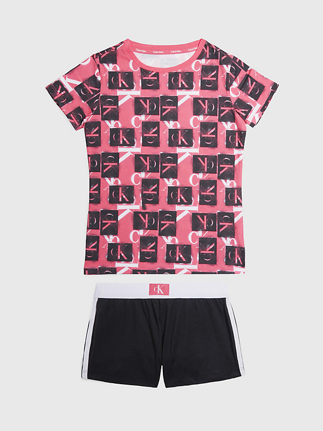 pink pyjama met short - ck monogram voor meisjes - calvin klein