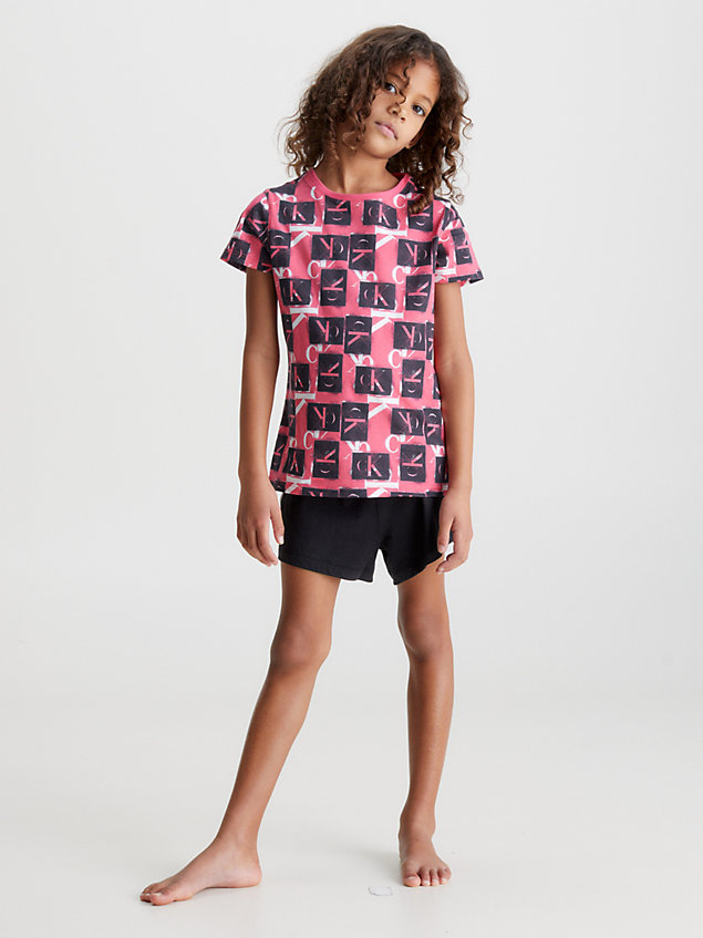 ensemble de pyjama court - ck monogram pink pour filles calvin klein