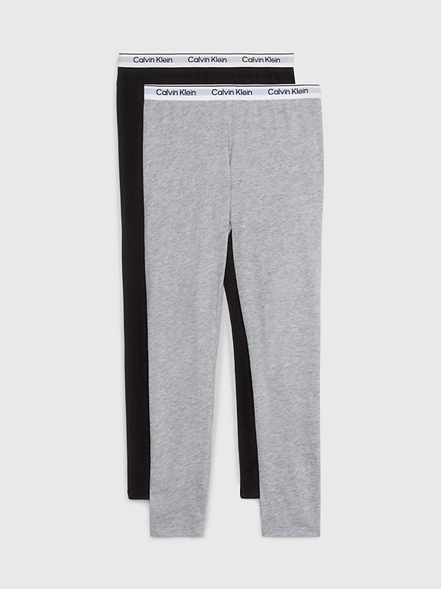 light grey heather/pvhblack zestaw 2 par legginsów dziewczęcych - modern cotton dla dziewczynki - calvin klein