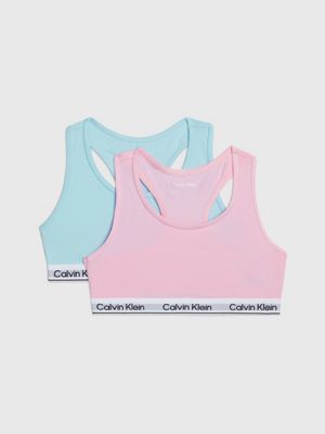Calvin Klein - Lot de 2 brassières grise et bleue en coton fille