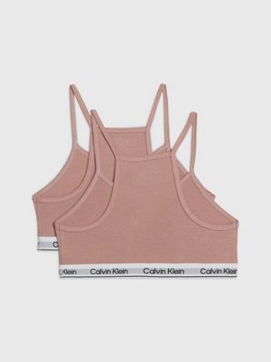 Calvin Klein Pink Flash & Bold Blue Cotton Bralette Crop Tops (2 Pack)