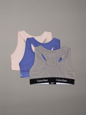 peachwhip/greyheather/softsapphire 3 pack girls bralettes - ck96 for girls calvin klein jeans