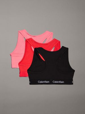 tropicalblush/bittersweet/pvhblack 3 pack girls bralettes - ck96 for girls calvin klein jeans