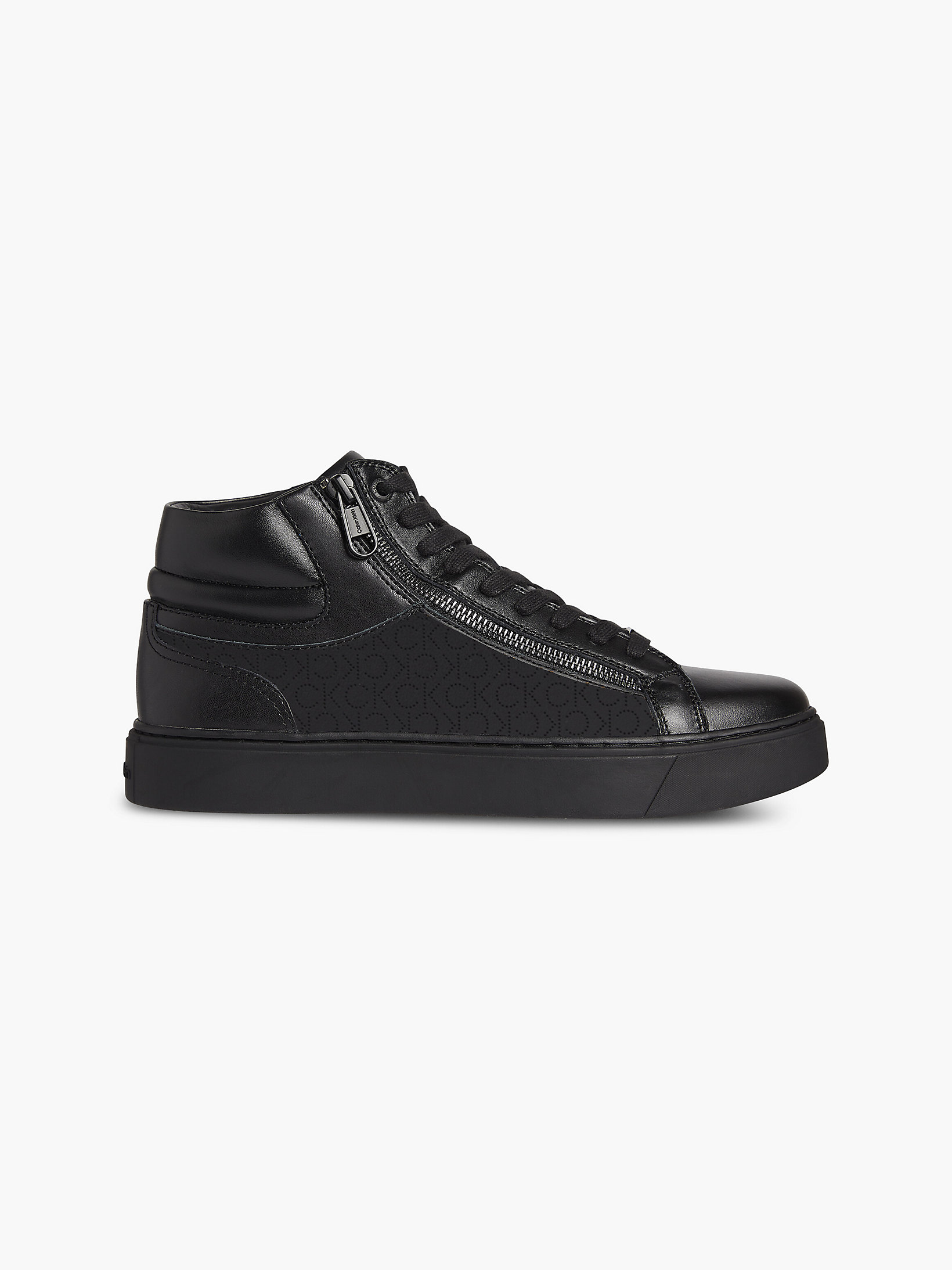 Black Mono Leather High-Top Trainers undefined men Calvin Klein