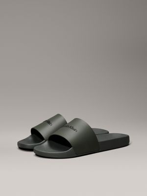 dark olive logo sliders for men calvin klein