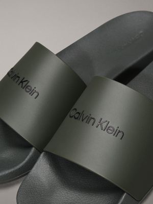 dark olive logo sliders for men calvin klein