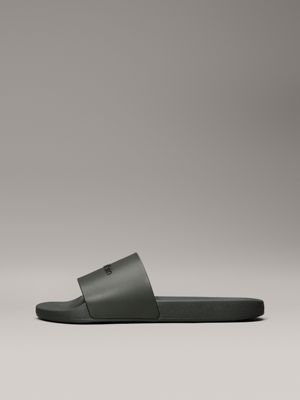 dark olive logo sliders for men calvin klein