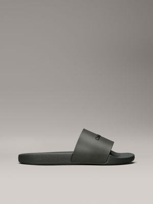 dark olive logo sliders for men calvin klein