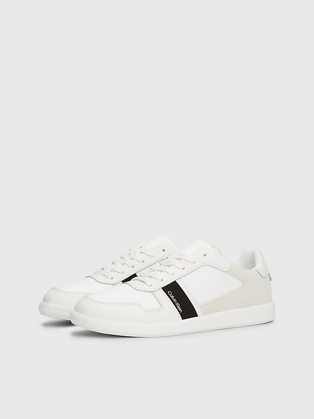 triple white leather trainers for men calvin klein