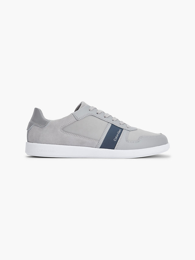 Grey/navy Leather And Recycled Nylon Trainers undefined men Calvin Klein