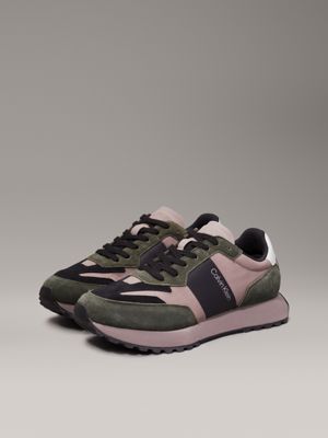 dark olive/black/cinder suede trainers for men calvin klein