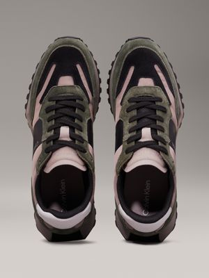 dark olive/black/cinder suede trainers for men calvin klein