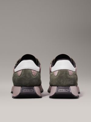 dark olive/black/cinder suede trainers for men calvin klein