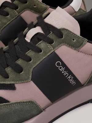 dark olive/black/cinder suede trainers for men calvin klein