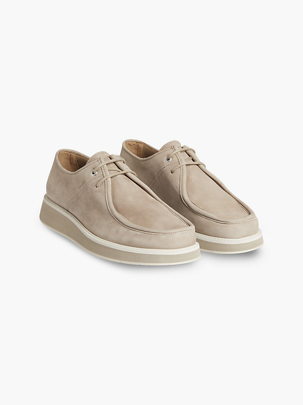 shadow beige leather lace-up shoes for men calvin klein
