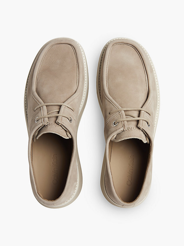 shadow beige leather lace-up shoes for men calvin klein