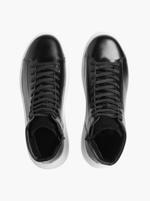 black leather high-top trainers for men calvin klein