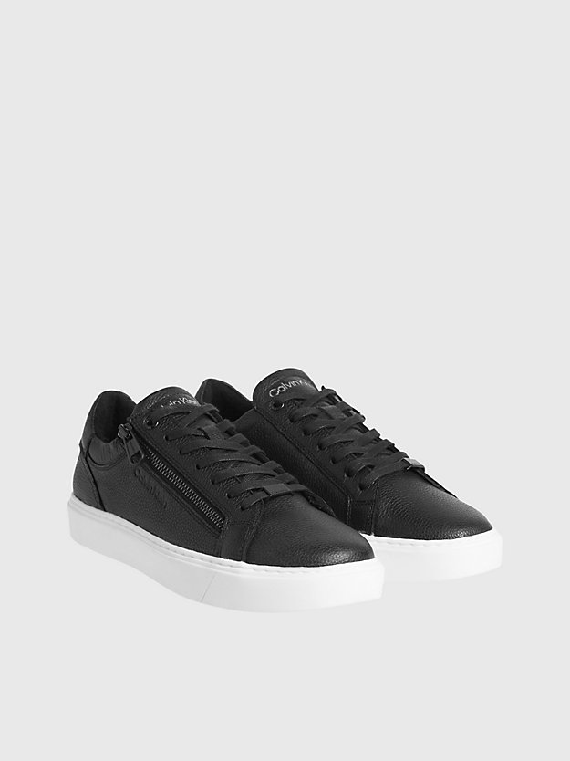 pvh black leather trainers for men calvin klein