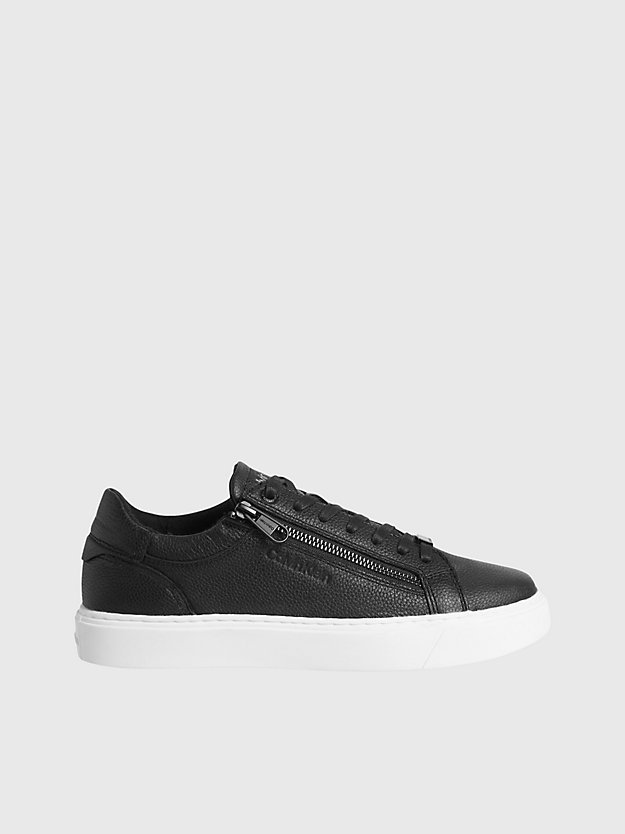 pvh black leather trainers for men calvin klein