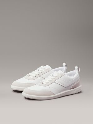 white/feather grey leather trainers for men calvin klein