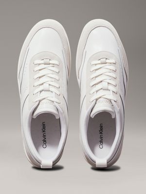 white/feather grey leather trainers for men calvin klein