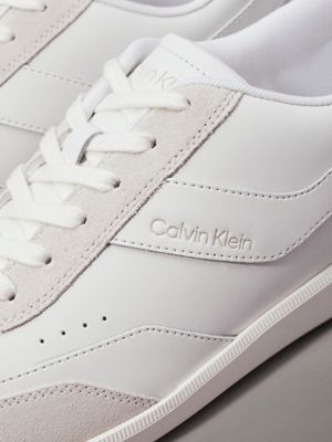 white/feather grey leather trainers for men calvin klein