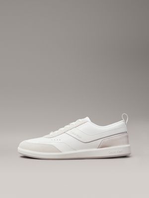 white/feather grey leather trainers for men calvin klein