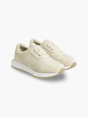 beige leather trainers for men calvin klein