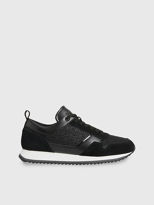 black zamszowe buty sportowe z logo dla mężczyźni - calvin klein