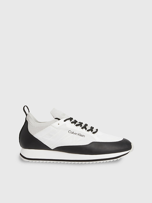white recycled knit trainers for men calvin klein