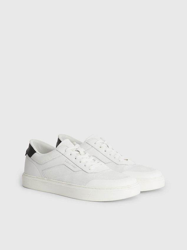 white leather and knit trainers for men calvin klein
