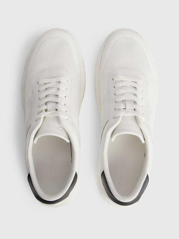 WHITE/BLACK Leather and Knit Trainers for men CALVIN KLEIN