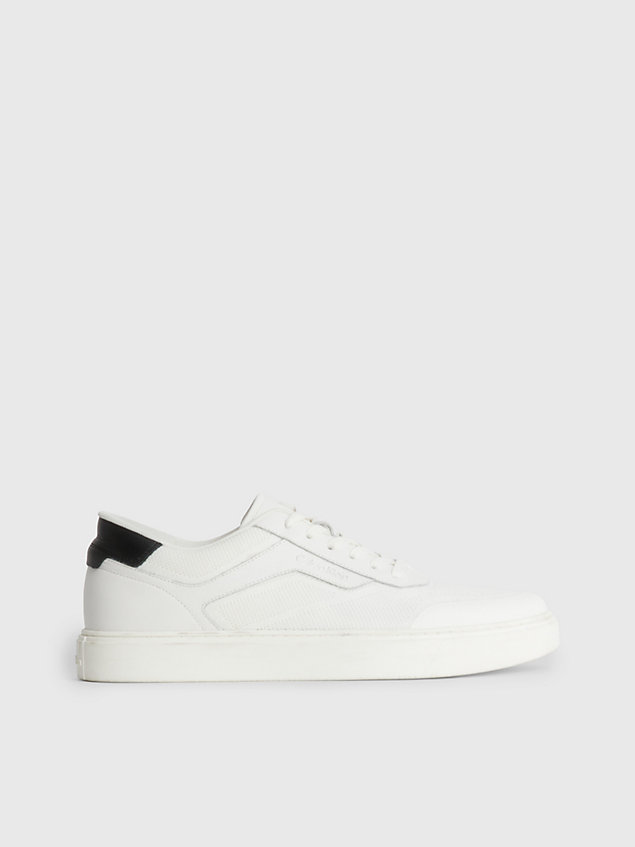 white leather and knit trainers for men calvin klein