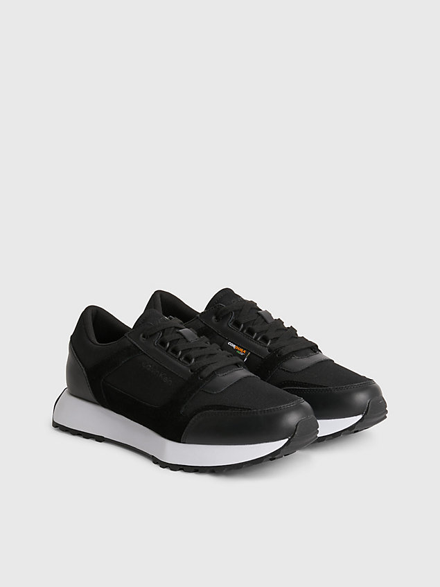 black recycled cordura® and leather trainers for men calvin klein