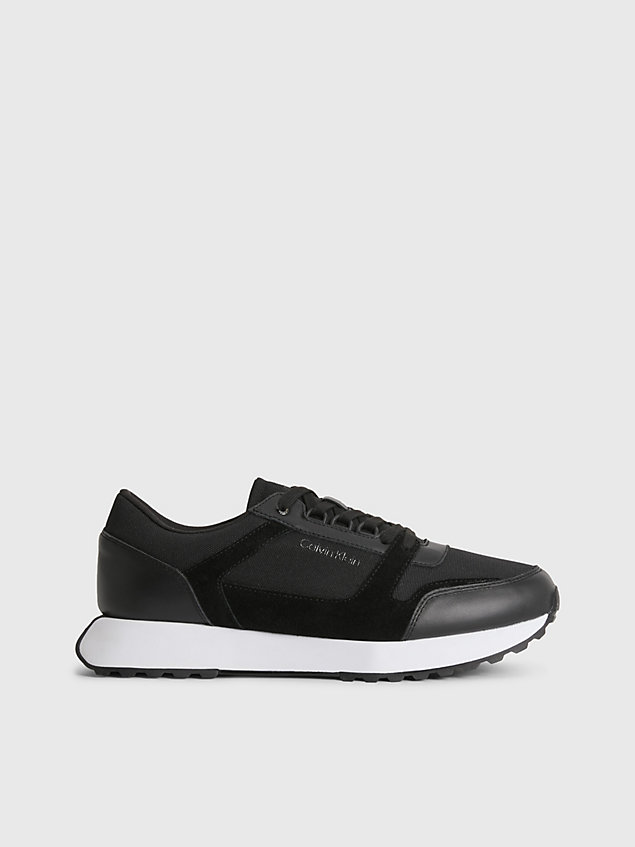 black recycled cordura® and leather trainers for men calvin klein
