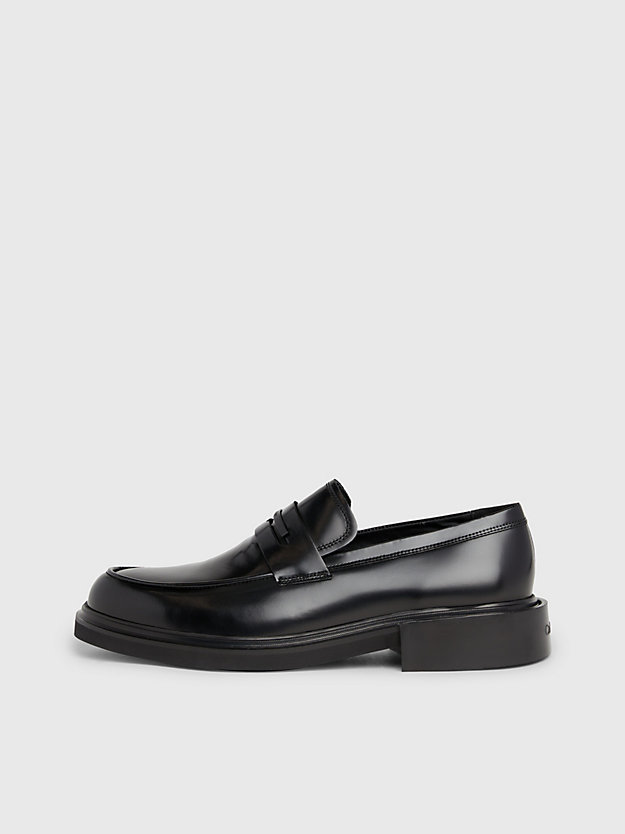 pvh black leather loafers for men calvin klein
