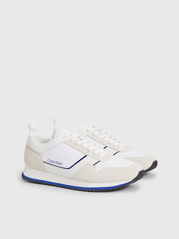 white/ultra blue suede trainers for men calvin klein