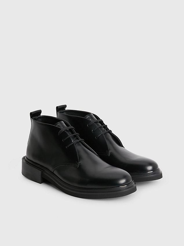 black skórzane hybrydowe buty za kostkę dla mężczyźni - calvin klein