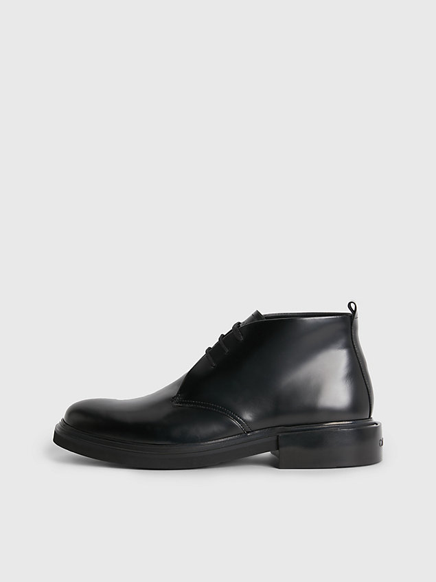 black skórzane hybrydowe buty za kostkę dla mężczyźni - calvin klein