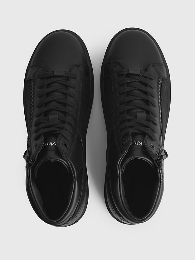 BLACK MONO JACQUARD Leren high-top sneakers met logo voor heren CALVIN KLEIN