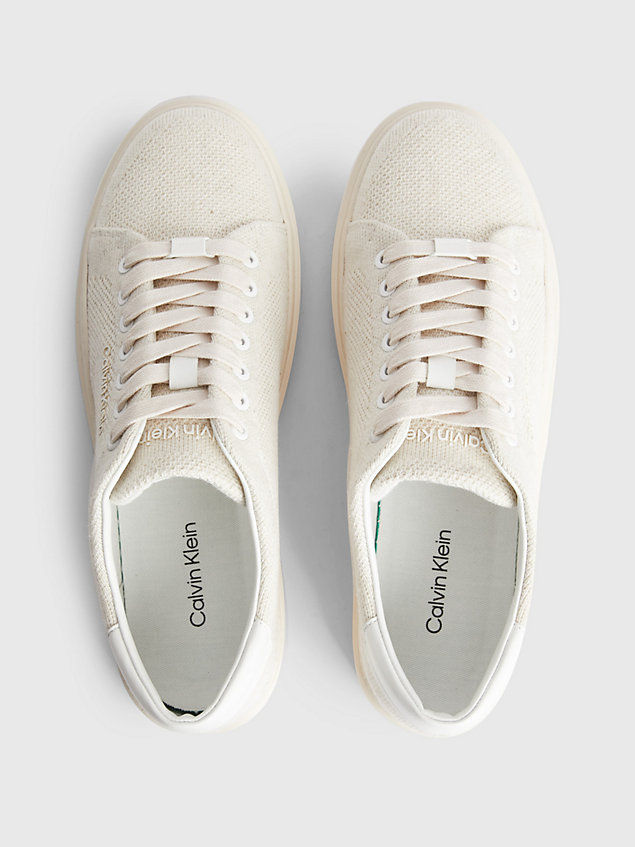 white sustainable knit trainers for men calvin klein