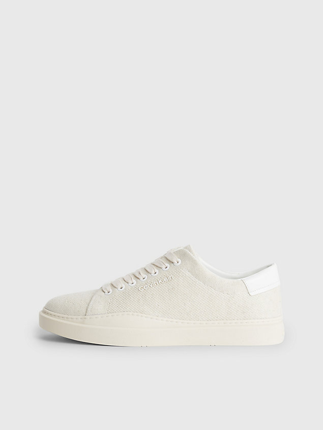 white sustainable knit trainers for men calvin klein