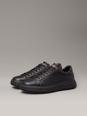 triple black leather trainers for men calvin klein