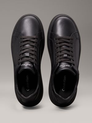 triple black leather trainers for men calvin klein