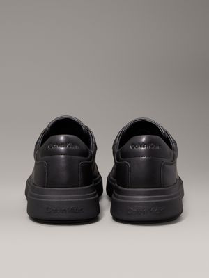 triple black leather trainers for men calvin klein