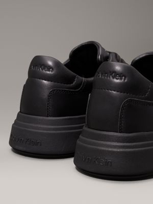 triple black leather trainers for men calvin klein